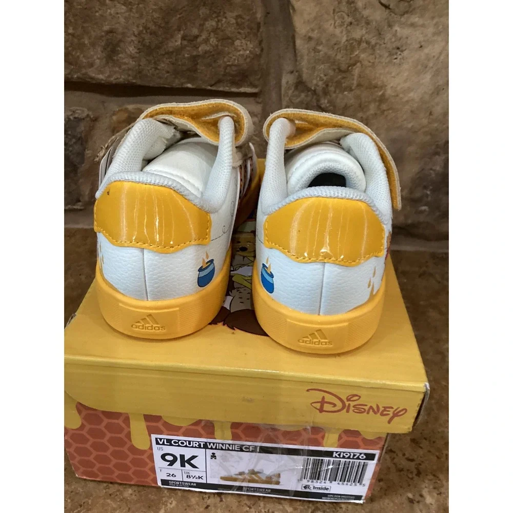 Adidas Disney Winnie the Pooh VL Court Sneakers Yellow White Toddler 9K New